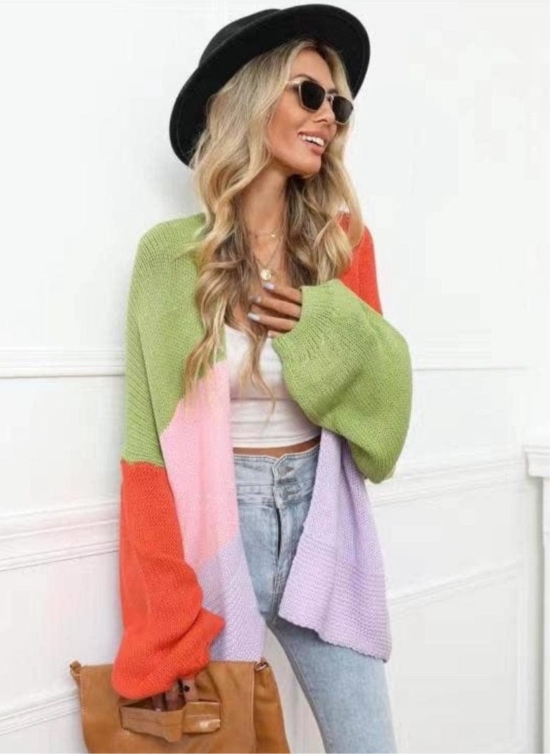 Spring Color Block Cardigan Lady Luxe Athleisure